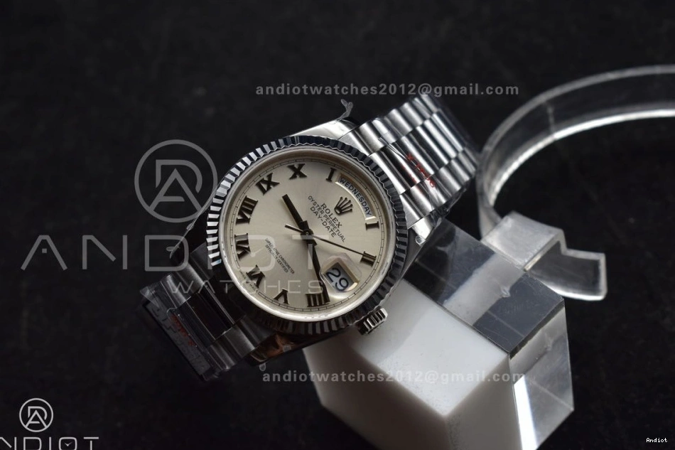 White Edition QF (Gain Stick DayDate Weight) 36 Roman President Bracelet SS V5 on 904L vr3255 Best Steel Dial 1122